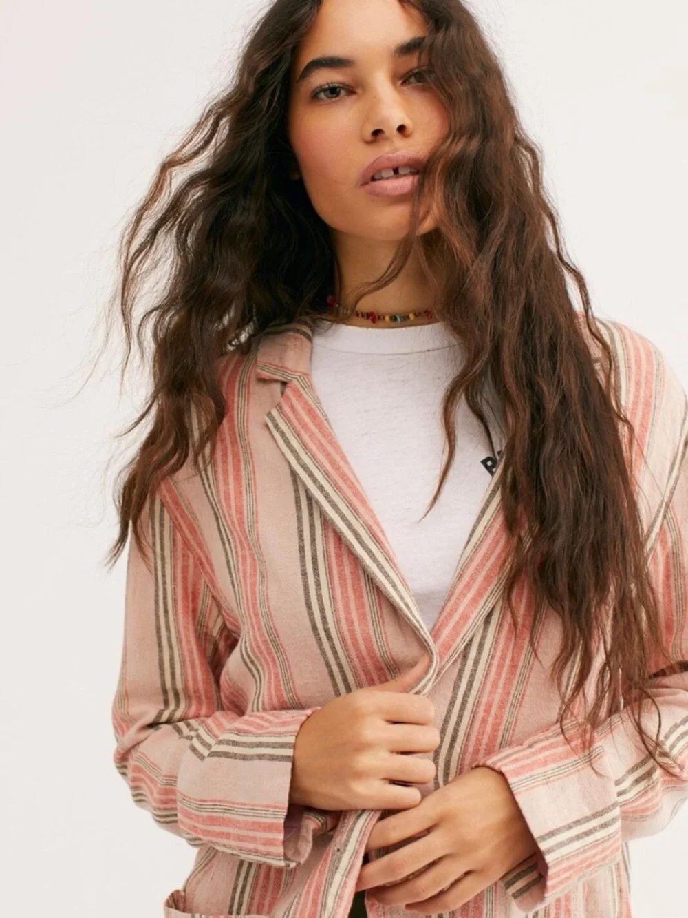 FP | Simply Stripe Hip Pockets Soft Relaxed Oversized Slouchy Blazer Jacket - Picture 15 of 15